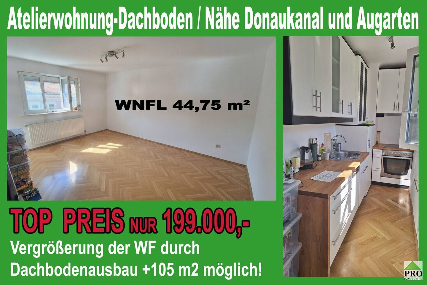 Vollrenovierte sonnige Dachgeschoßwohnung. Potential zur Erweiterung des Rohdachbodens/Nähe Donaukanal und Augarten