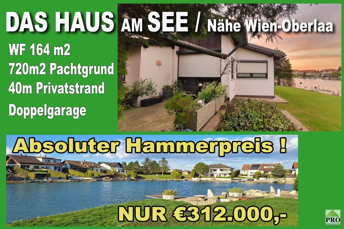 Das Haus am See mit Ausbau-Potential.  Der Traum vom eigenen Badestrand. Nähe Wien-Schwechat.