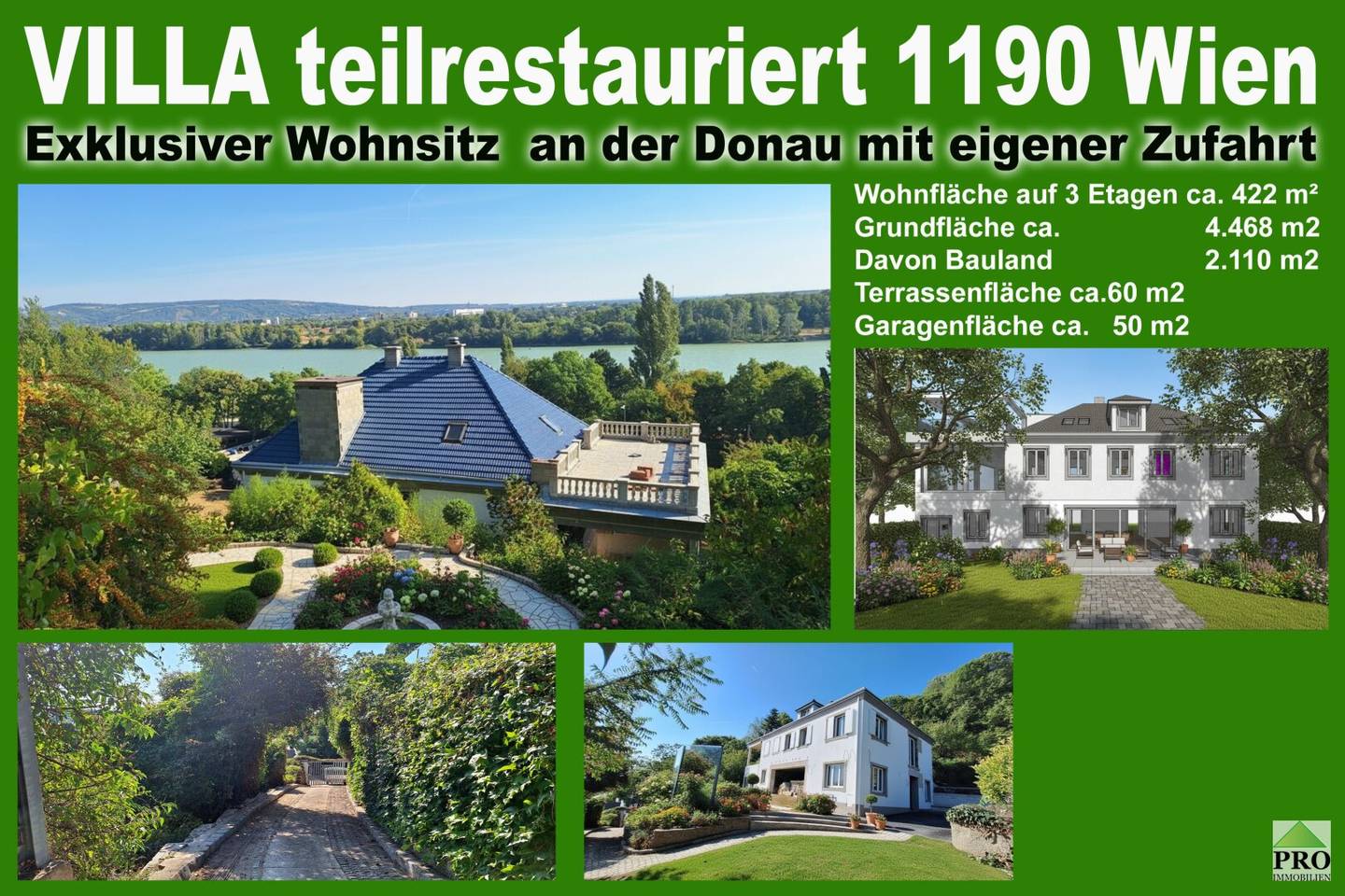 Exklusiver Wohnsitz am Fuße des Kahlenberges mit Donaublick. Teilrestauriert entkernt und komplette Ausbauplanung.