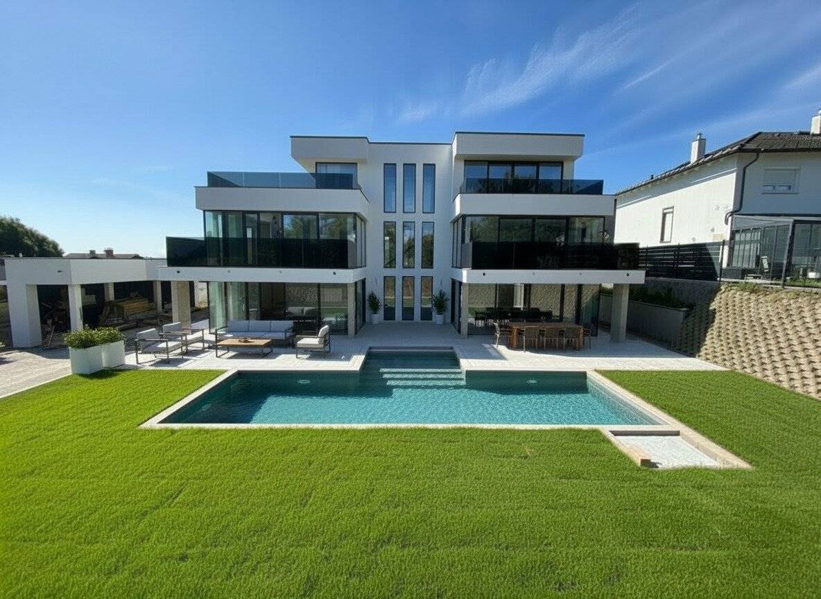 Luxusvilla nahe Wien – 406 m² Wohnfläche | Pool | Wellness | Aufzug | Weinbergblick
