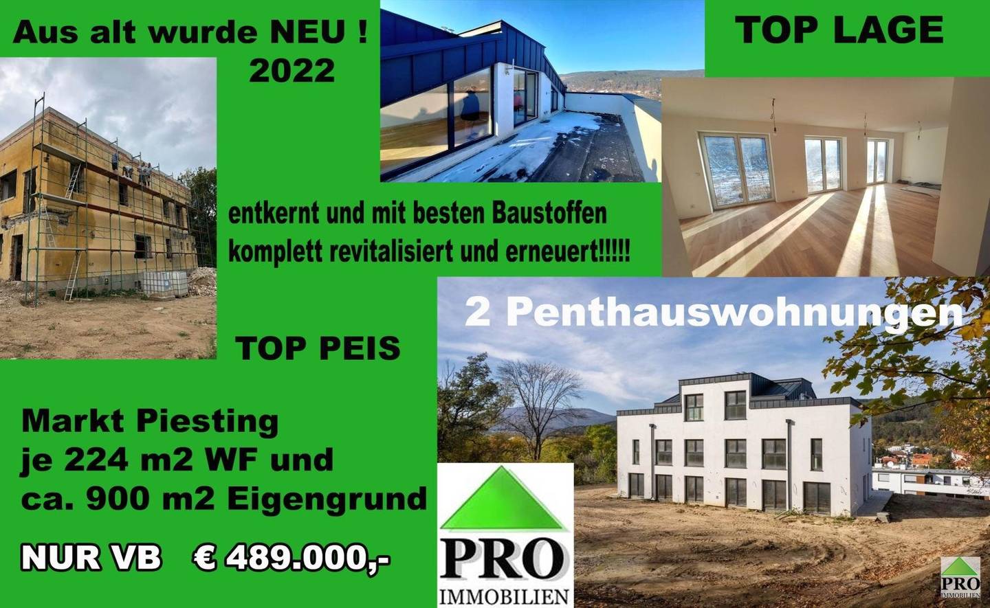 2 Penthausewohnungen TOP Lage im Piestingtal  mit Grundanteil.