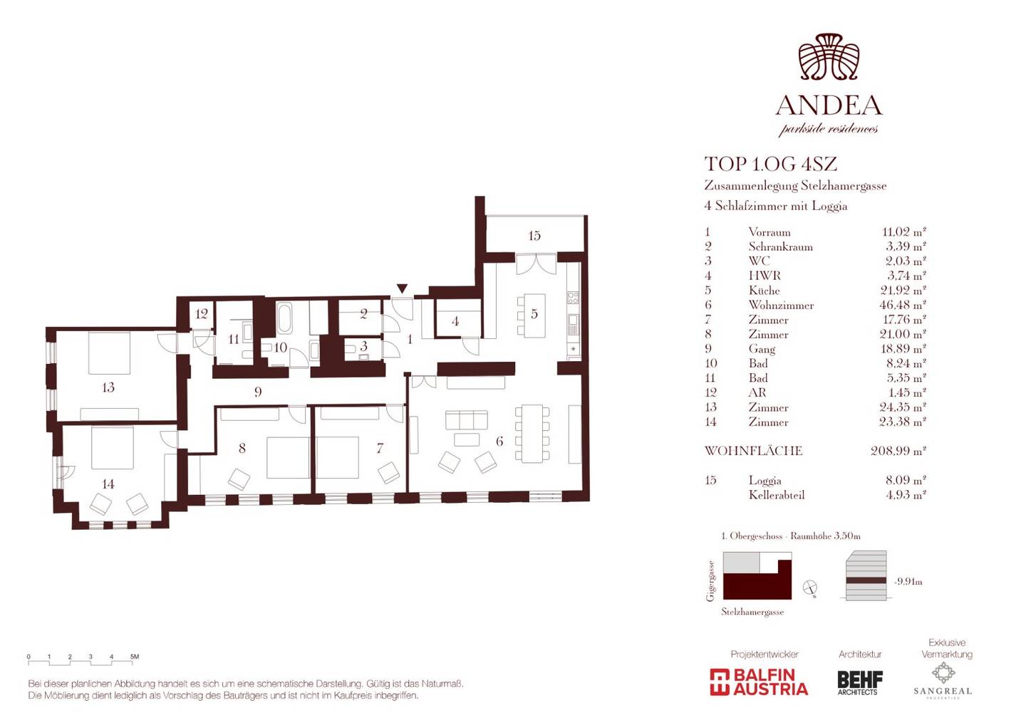 Repräsentative 5-Zimmer-Wohnung im klassischen Wiener Stil mit Loggia - ANDEA Parkside Residences