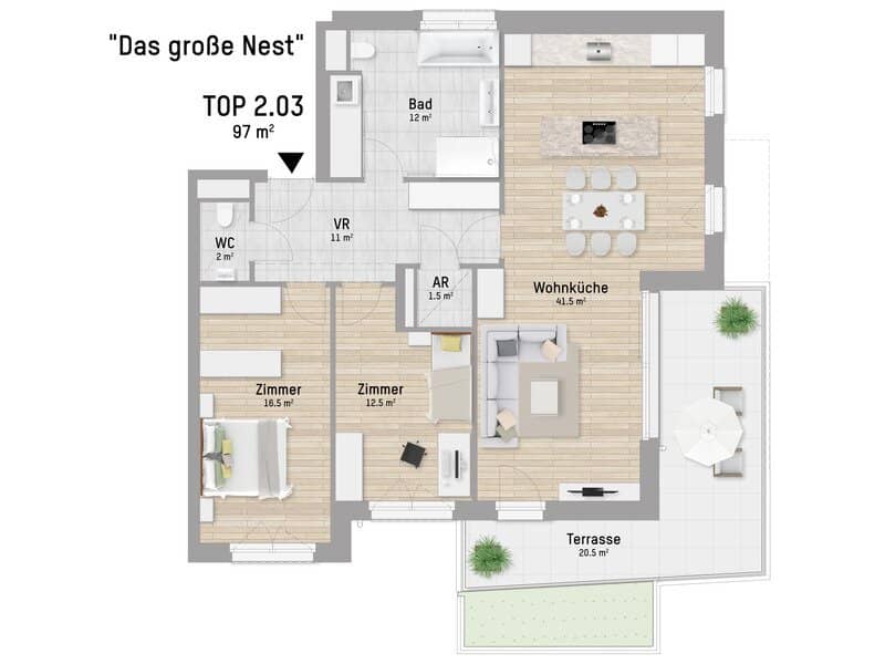 3-ZIMMER-ERSTBEZUGSWOHNUNG MIT BLICK AUF DIE ALTE DONAU – SÜD-OST-TERRASSE & HOCHWERTIGE AUSSTATTUNG