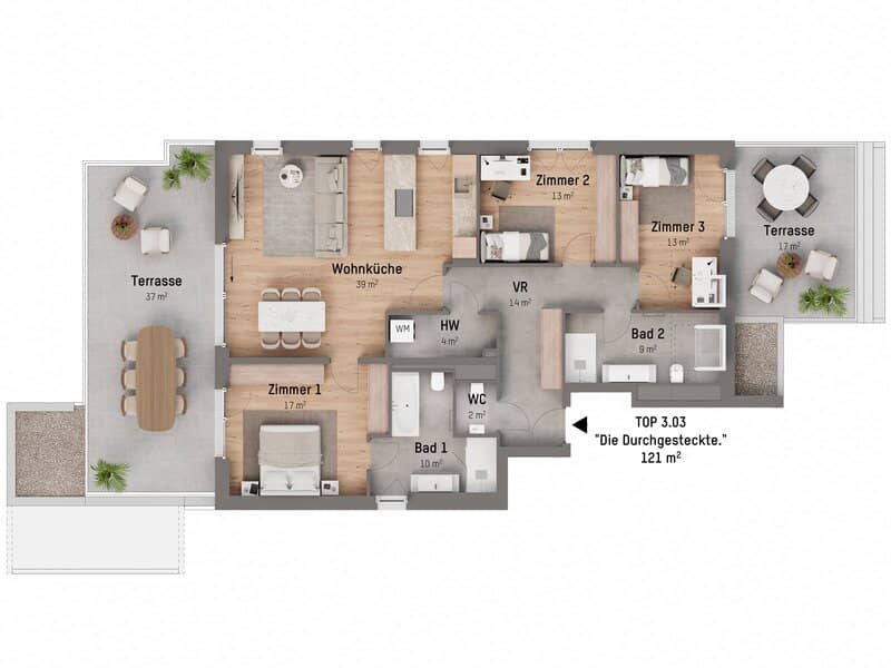 MODERNE FAMILIENWOHNUNG MIT SÜDWEST- UND NORDOST-TERRASSE IN STREBERSDORF