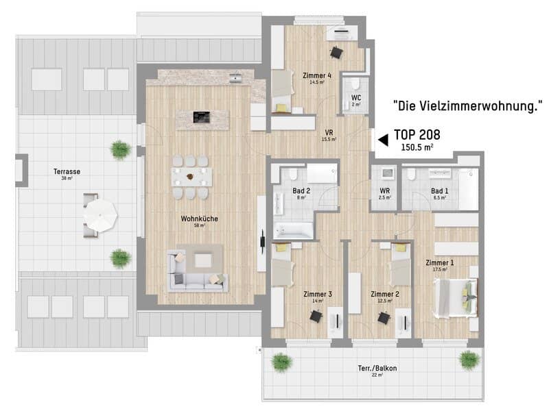 MODERNE 5-ZIMMER-WOHNUNG MIT PERFEKTER RAUMAUFTEILUNG - GROSSZÜGIGE TERRASSE & SÜDWEST-AUSRICHTUNG