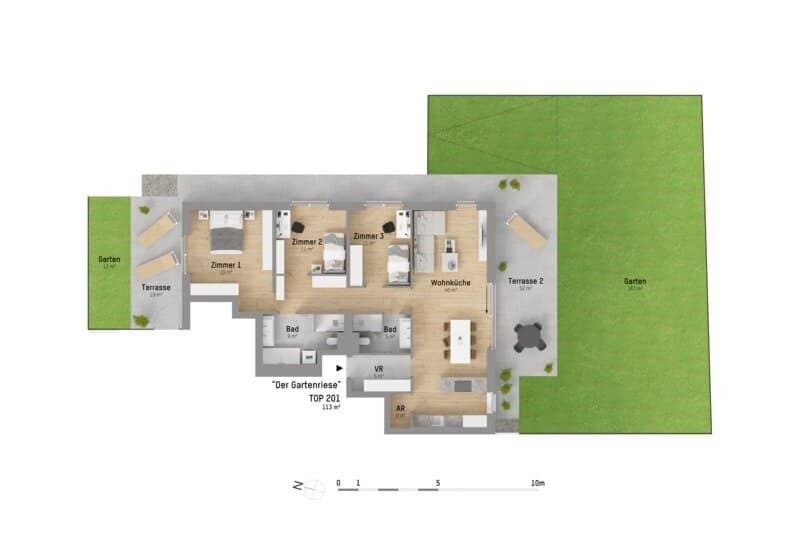 NATURNAHES WOHNEN MIT GARTENIDYLLE AN DER ALTEN DONAU - FAMILIENWOHNUNG MIT 3 SCHLAFZIMMERN