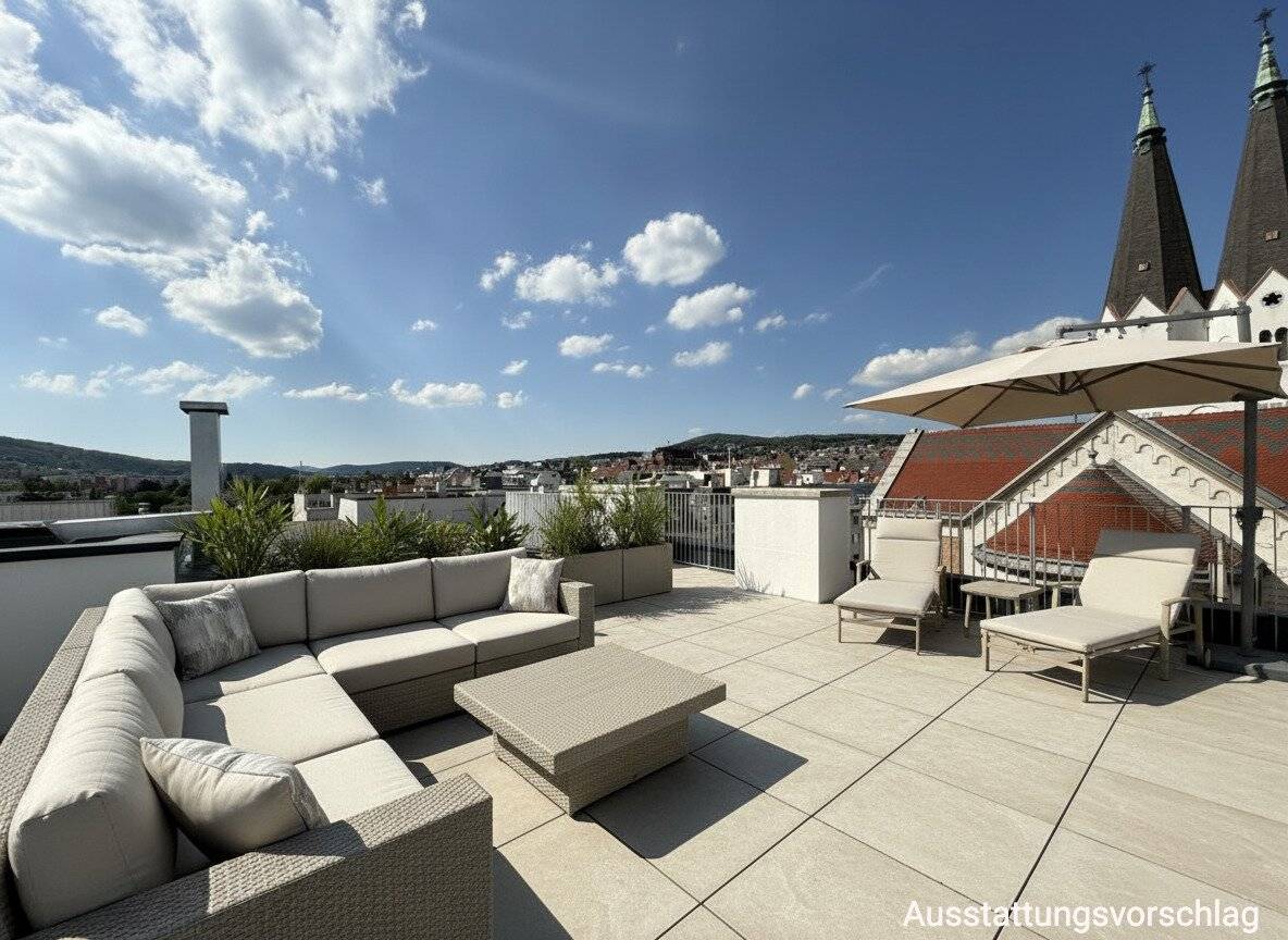 EINZIGARTIGES WOHNERLEBNIS ÜBER DEN DÄCHERN – 360°-Dachterrasse mit Wienerwald-Blick | Erstbezug | ca. 85 m² | 3 Zimmer