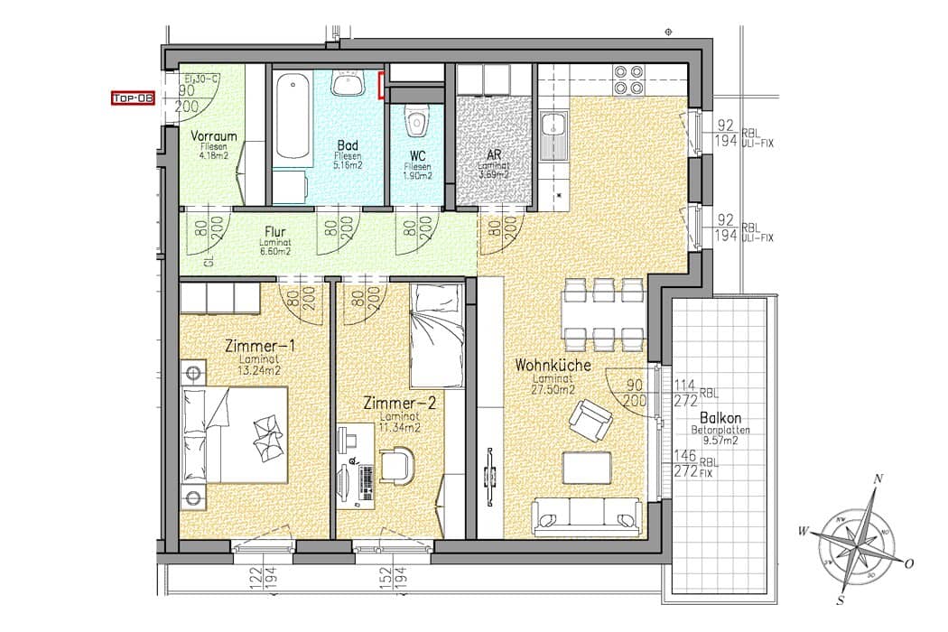 Südostseitige Eckwohnung mit großen Balkon