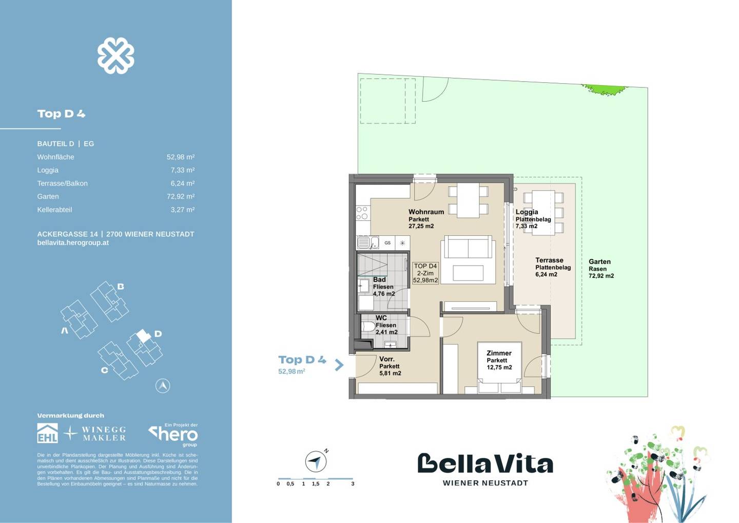 PROVISIONSFREI! Gemütliche 2-Zimmer-Wohnung mit Terrasse & Garten – Bella Vita genießen