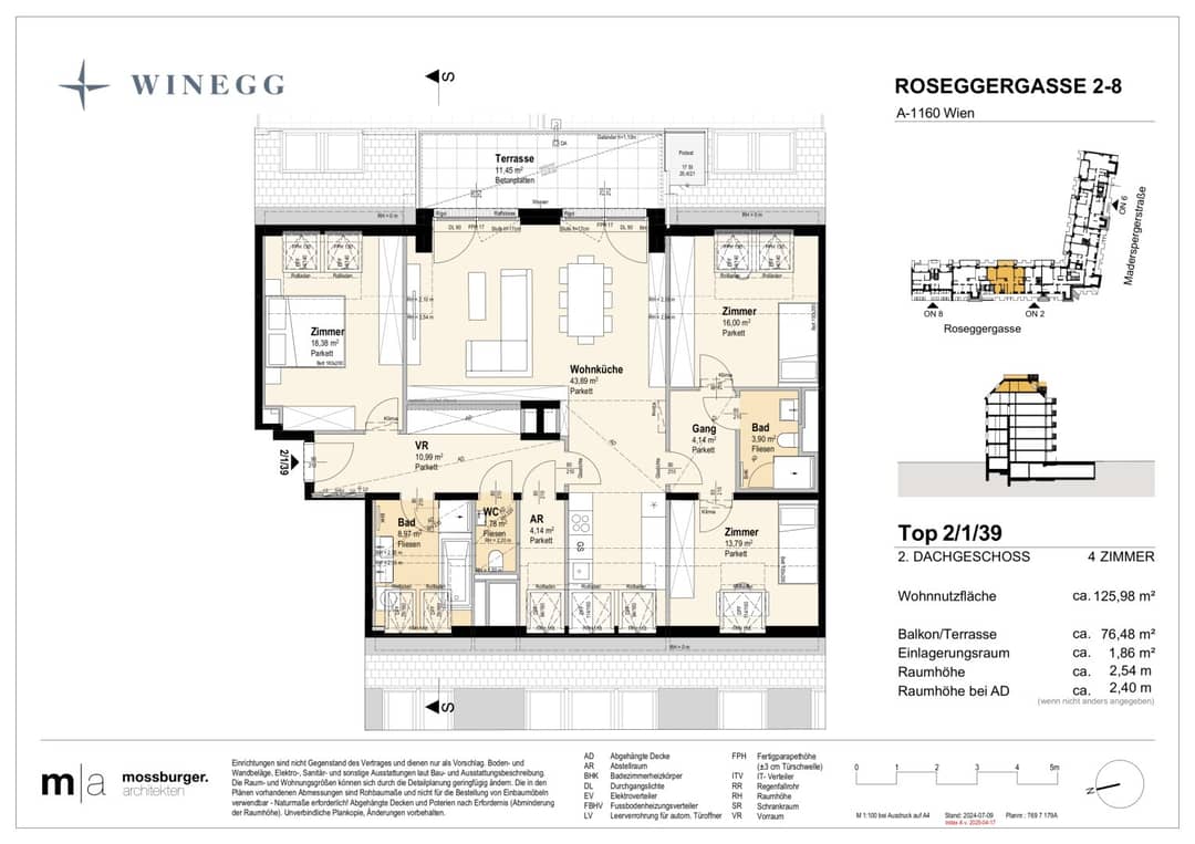 Wohnung Dachgeschoss mit zwei Terrassen Innenhof