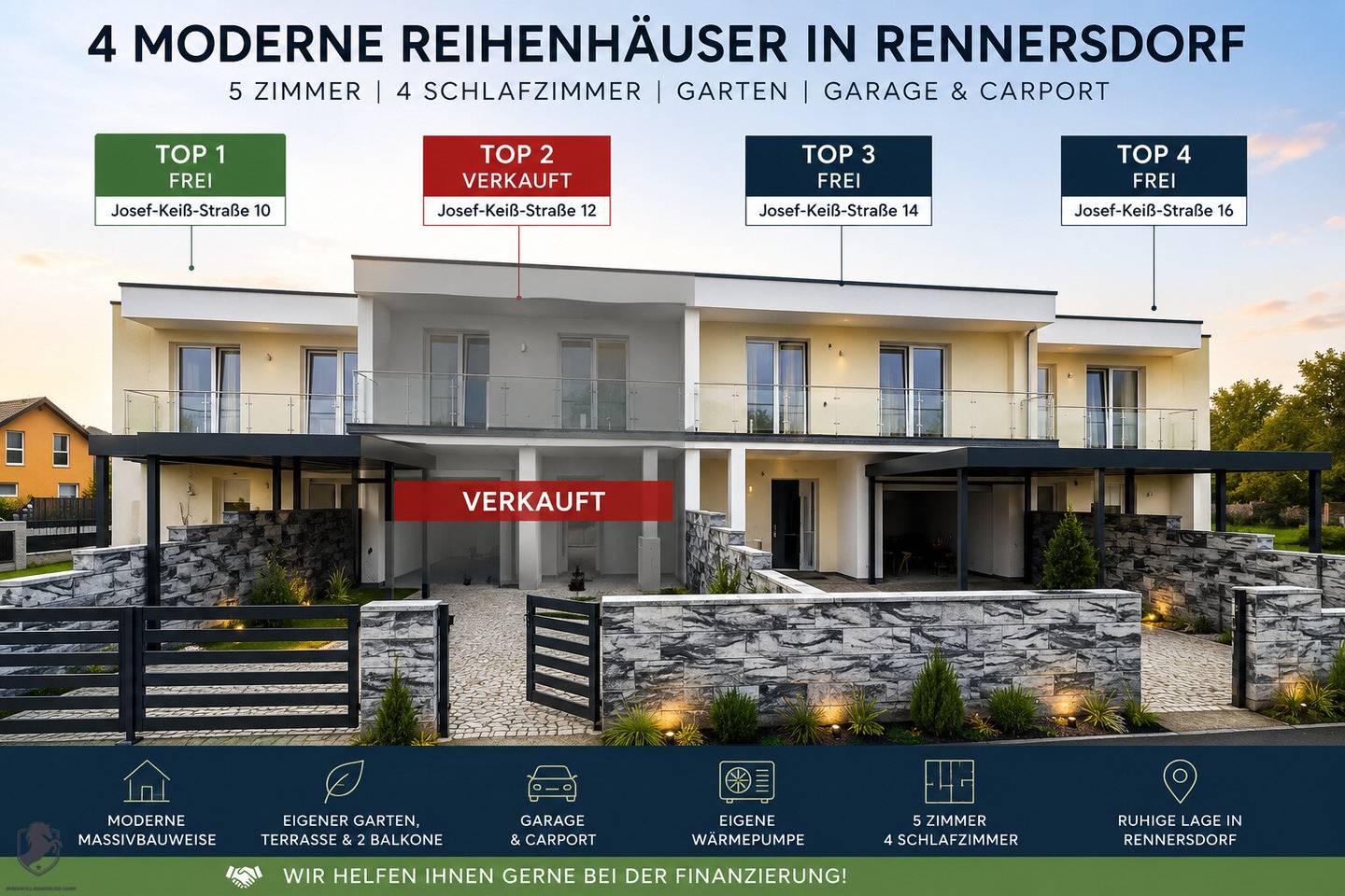Drei moderne Reihenhäuser mit 4 Schlafzimmern, Garten, Garage und Carport – Erstbezug in Rennersdorf