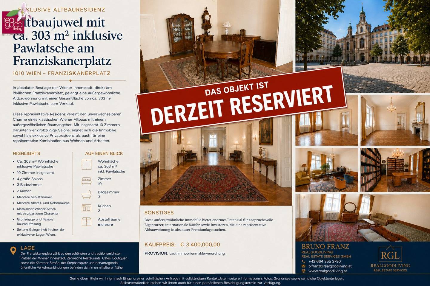 Exklusive Altbauresidenz mit ca. 303 m² am Franziskanerplatz – Wohnen in einer der schönsten Lagen Wiens