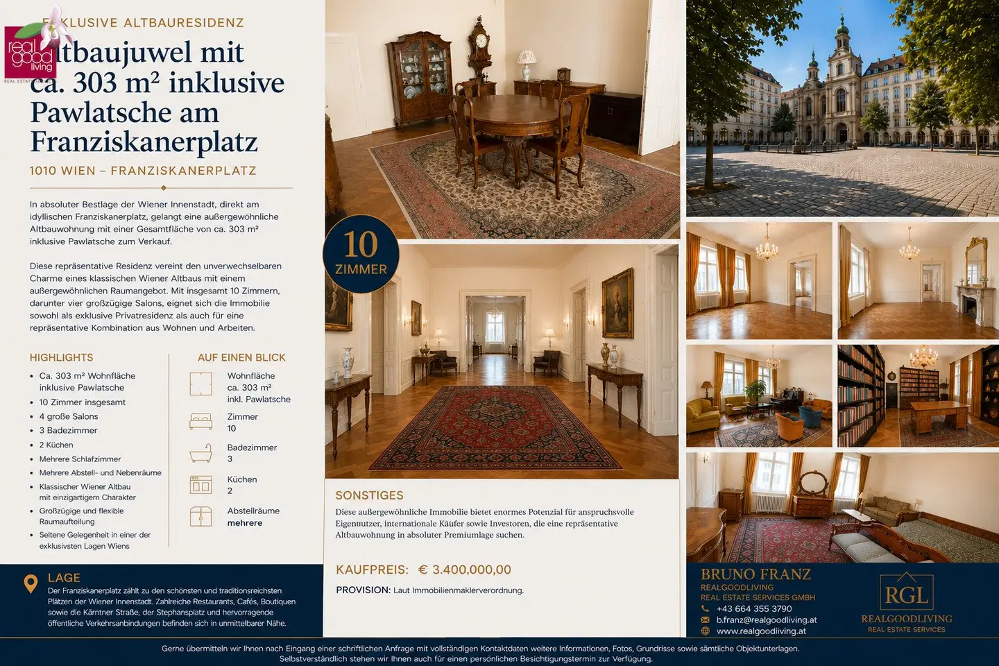 Exklusive Altbauresidenz mit ca. 303 m² am Franziskanerplatz – Wohnen in einer der schönsten Lagen Wiens