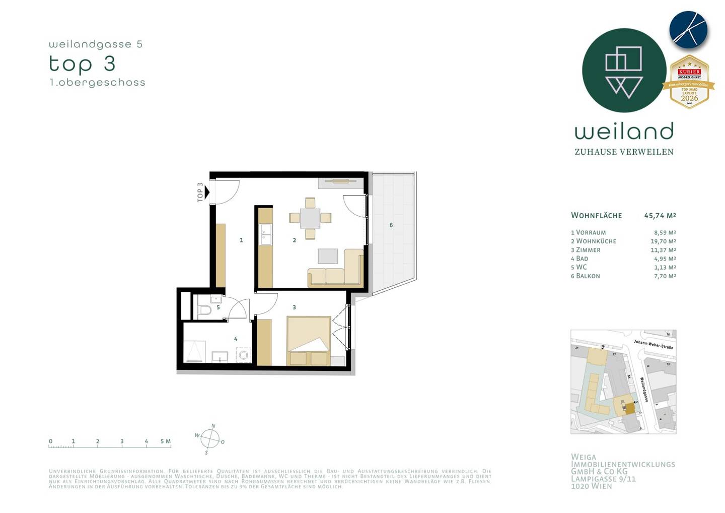 First occupancy: 2-room apartment with east-facing balcony