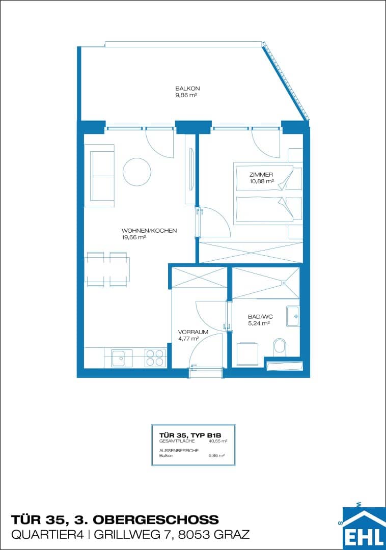 Erstklassige 2 Zimmerwohnung mit Freifläche nahe Center West und Strassganger Bad