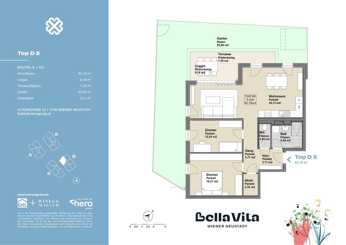 PROVISIONSFREI! Ideal geschnittene 3-Zimmer-Wohlfühlwohnung mit Garten | Sofort vermietbar