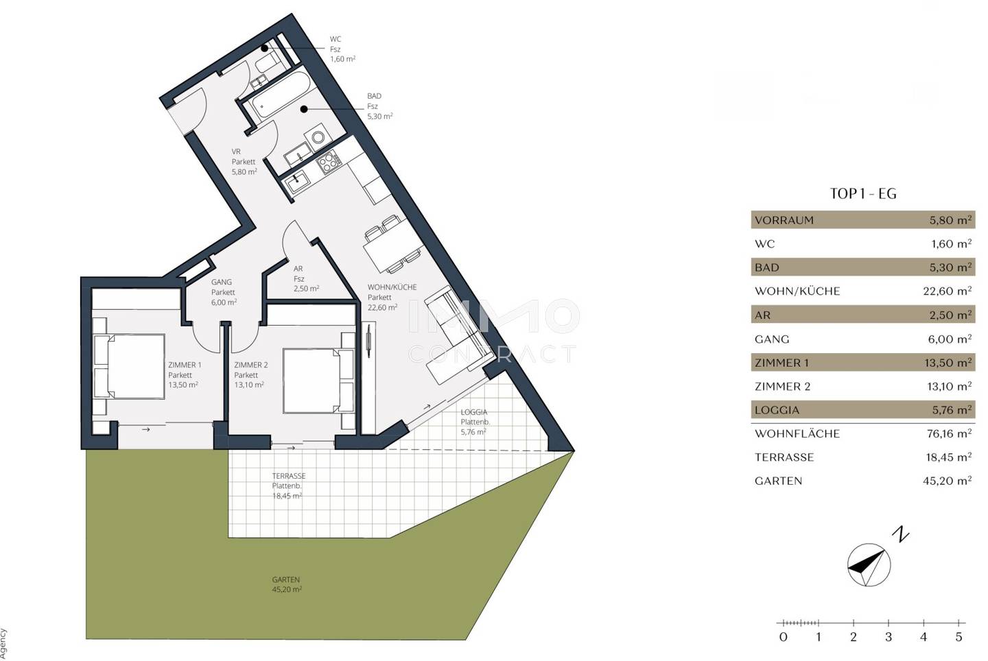High-quality 3-room garden apartment – with space for every life phase