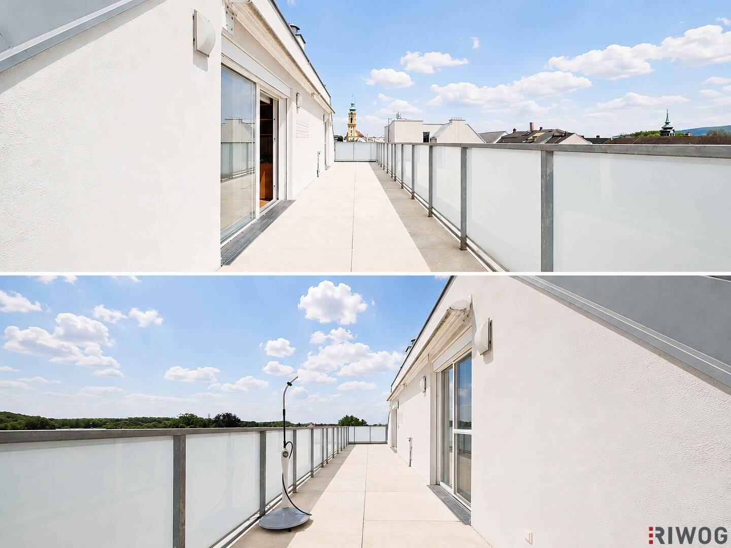 Privatsphäre in Zentrumslage | lichtdurchflutetes Dachgeschoss | 37m² Terrasse mit herrlichem Weitblick über die Donau und ins Weinviertel | Heizen &amp; Kühlen mit eigener Luftwärmepumpe | 2 Tiefgaragenplätze