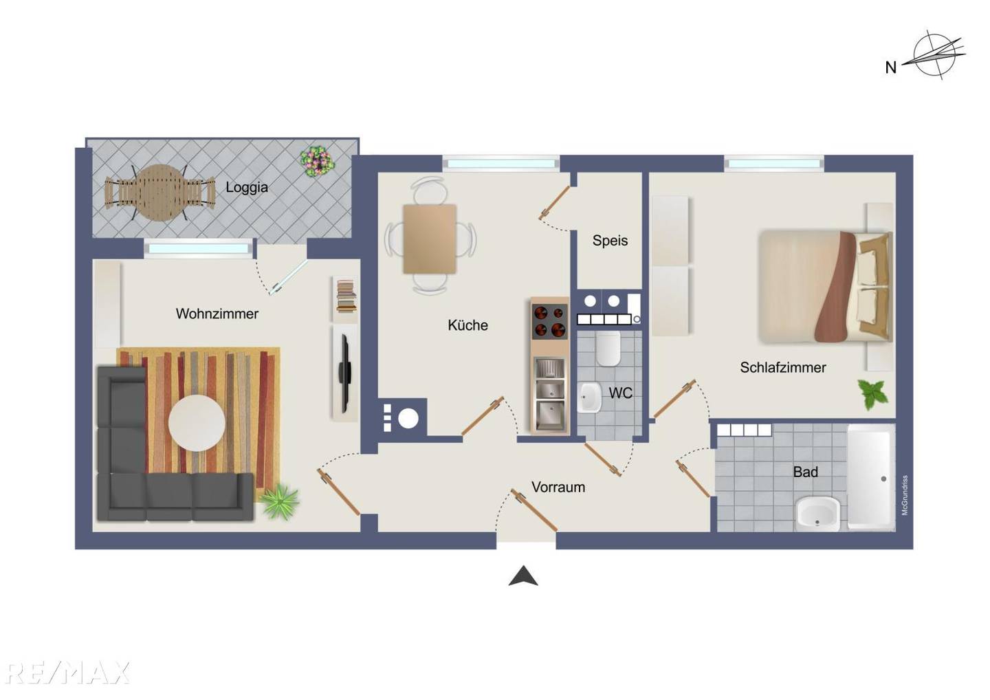 Gut geschnittene Wohnung mit Loggia und möbliert