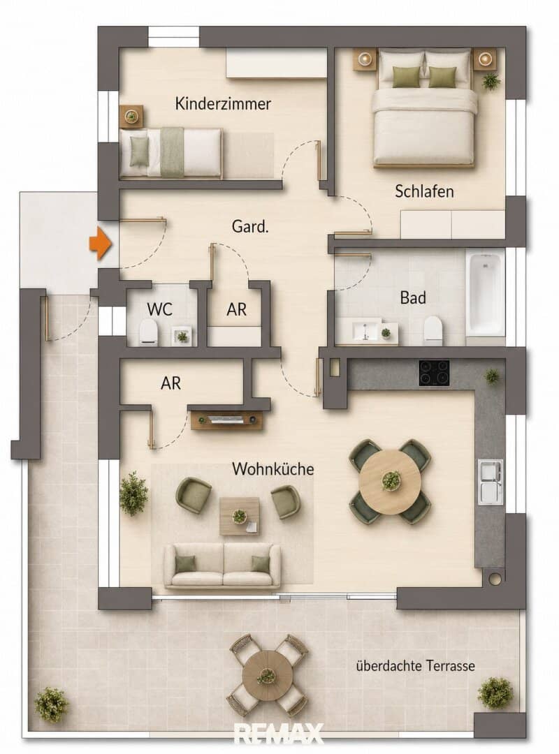 Grundriss möbliert als schematische Darstellung