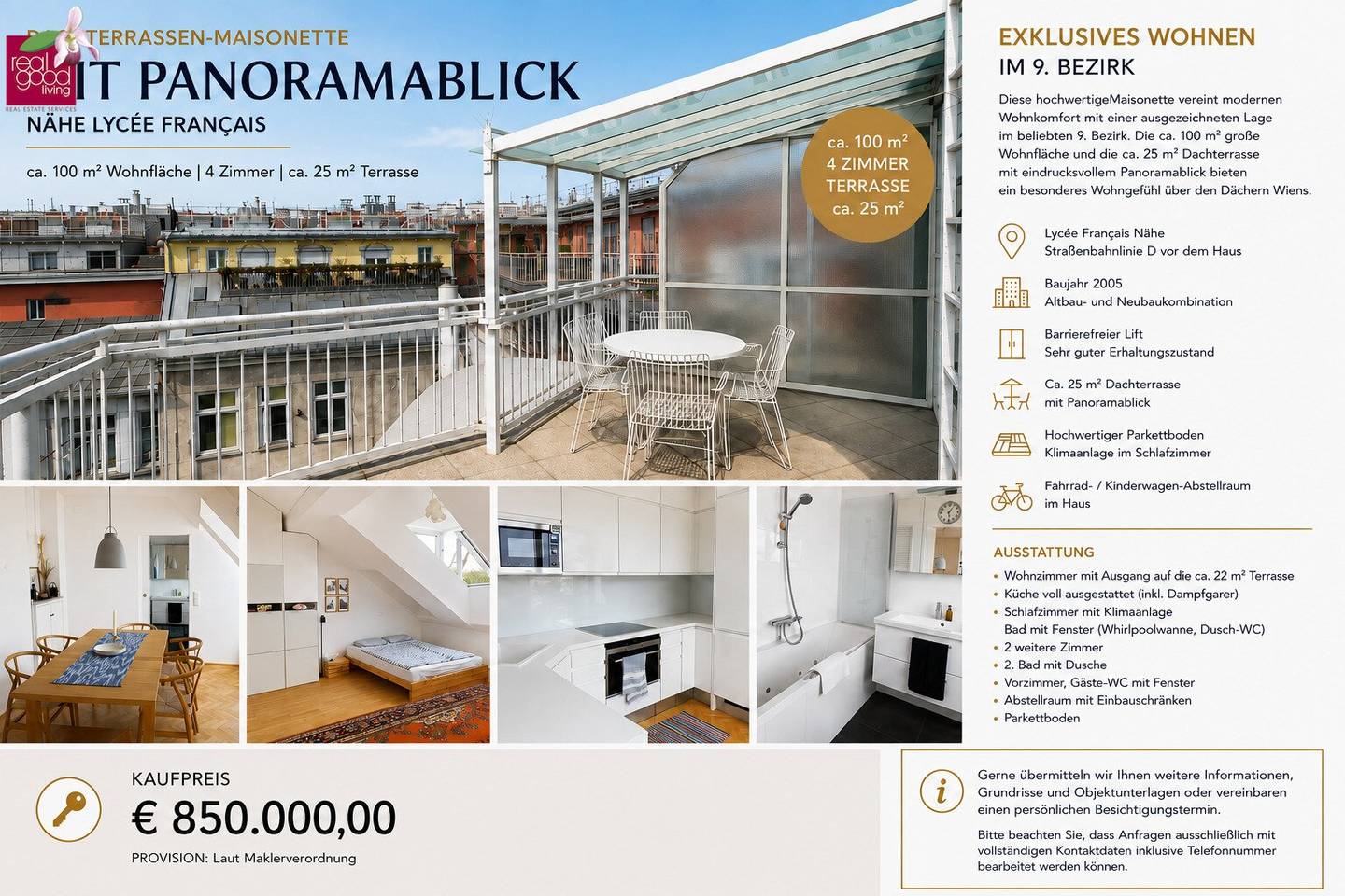 Dachterrassen-Maisonette mit Panoramablick in Bestlage des 9. Bezirks – Nähe Lycée Français
