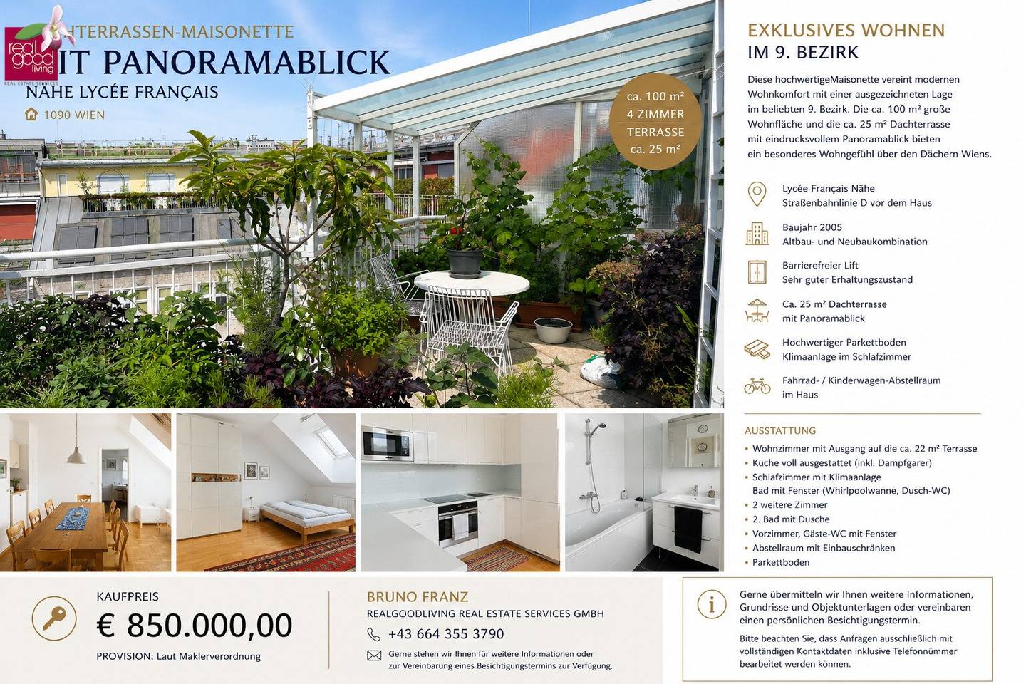 Roof terrace maisonette with panoramic view in prime location of the 9th district – near Lycée Français