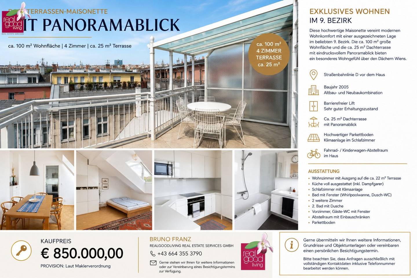 Dachterrassen-Maisonette mit Panoramablick in Bestlage des 9. Bezirks – Nähe Lycée Français