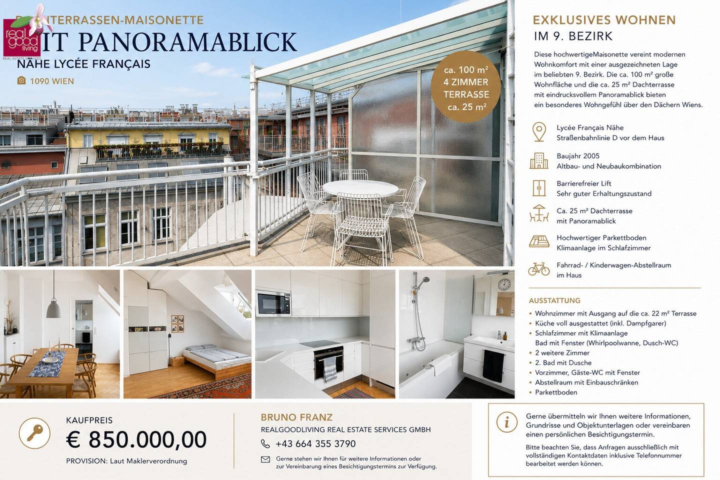 Roof terrace maisonette with panoramic view in prime location of the 9th district – near Lycée Français