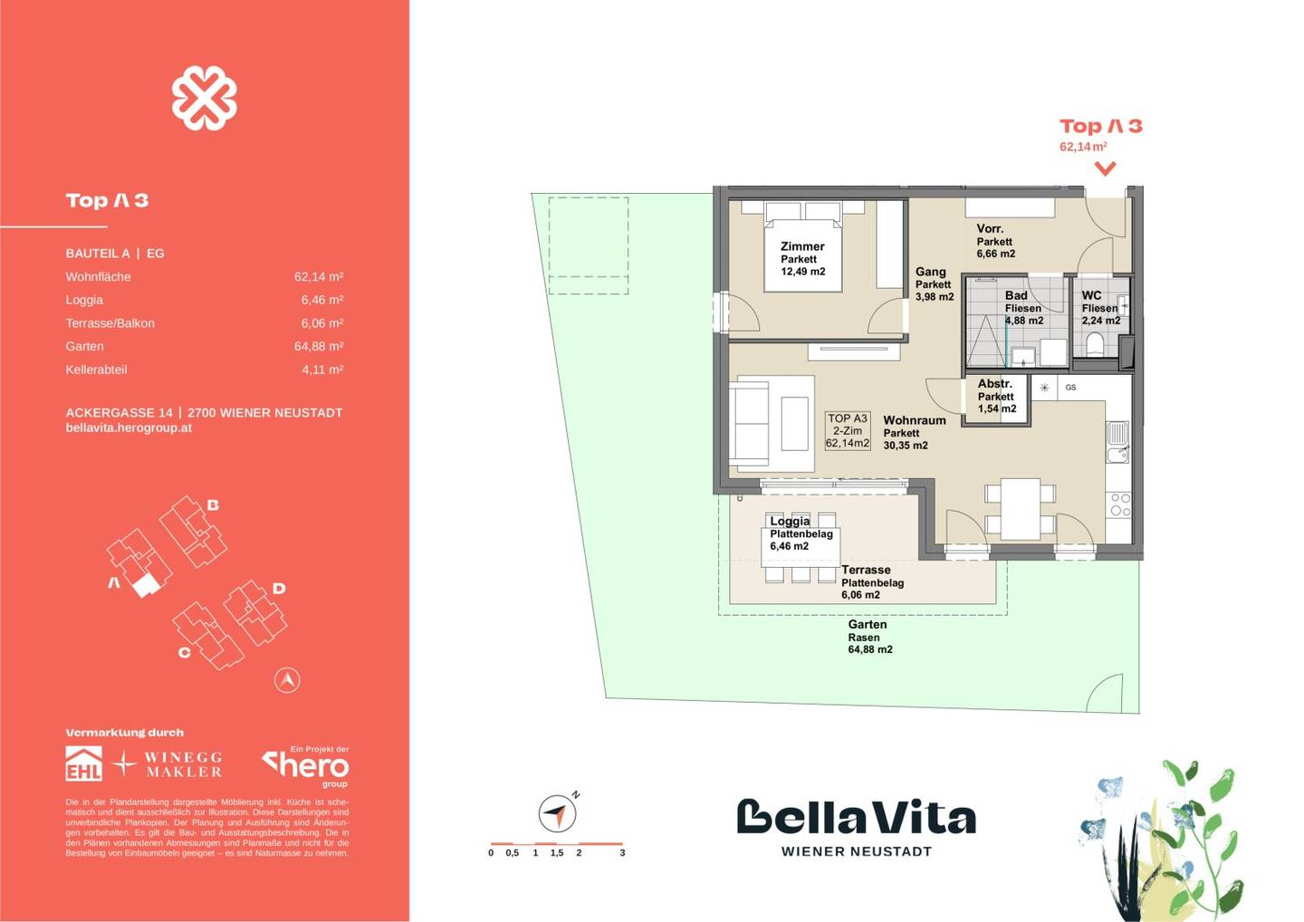 Commission-free! Brightly lit 2-room apartment with garden | Ideal layout for plenty of space | Move-in ready