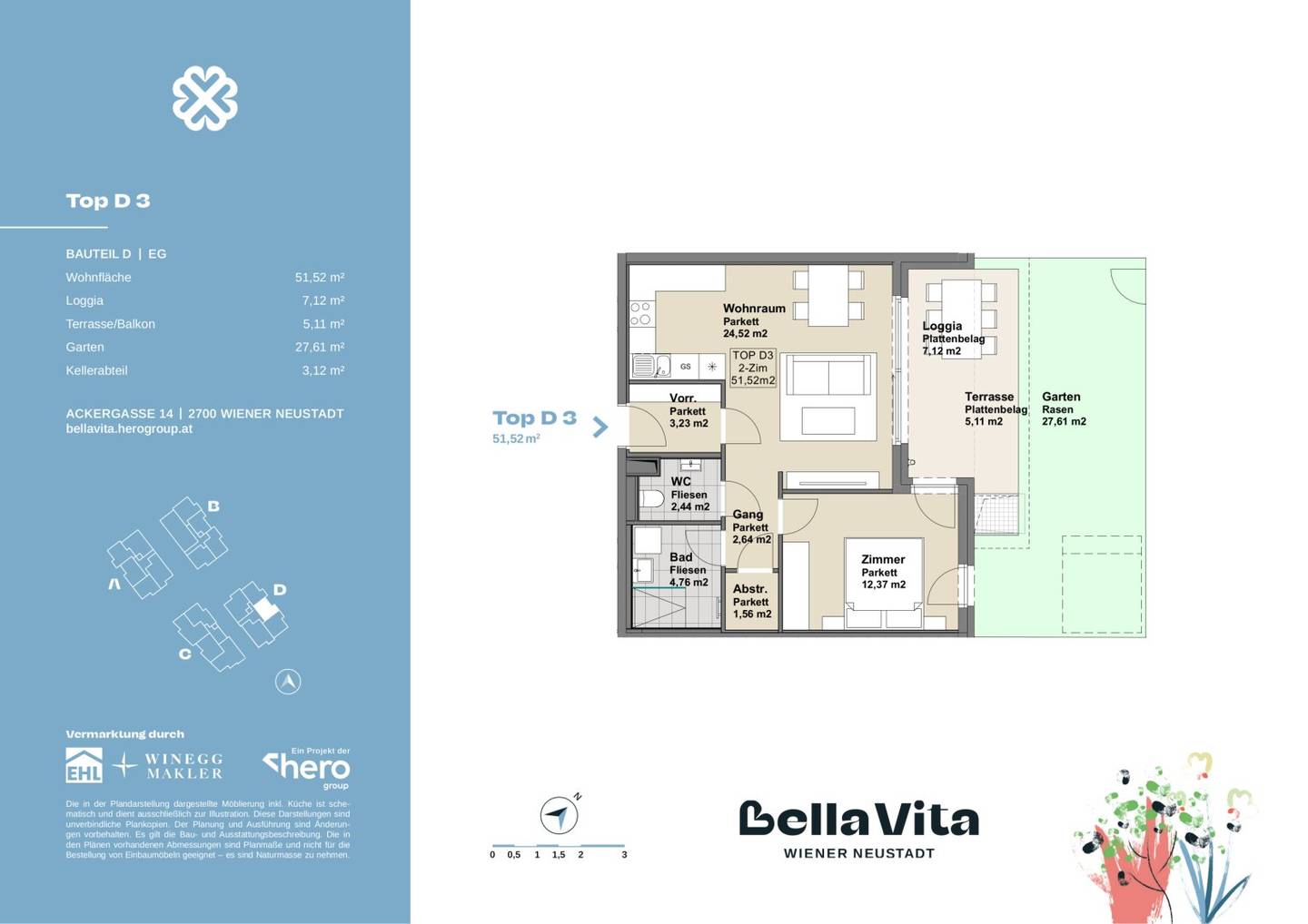 No commission Ideally planned 2 bedroom garden apartment | Storage room, privacy | Investment property