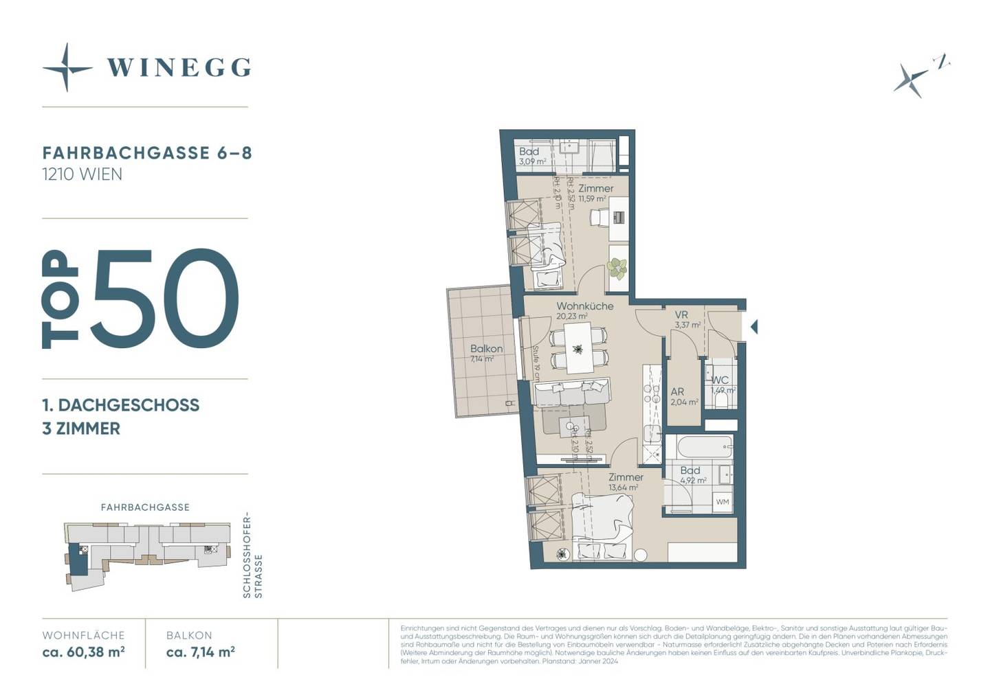 Klimatisierte 3 Zimmer Dachgeschosswohnung I Ausblick I Südausrichtung I Top Anbindung