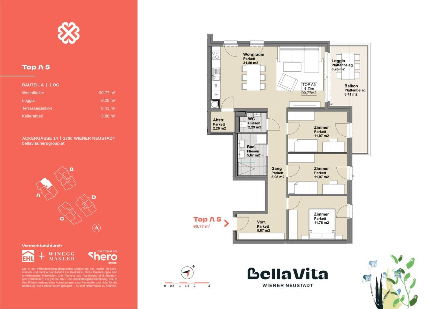 Commission-free! Thoughtfully planned 4 room apartment Generous loggia Ideal as an investment property