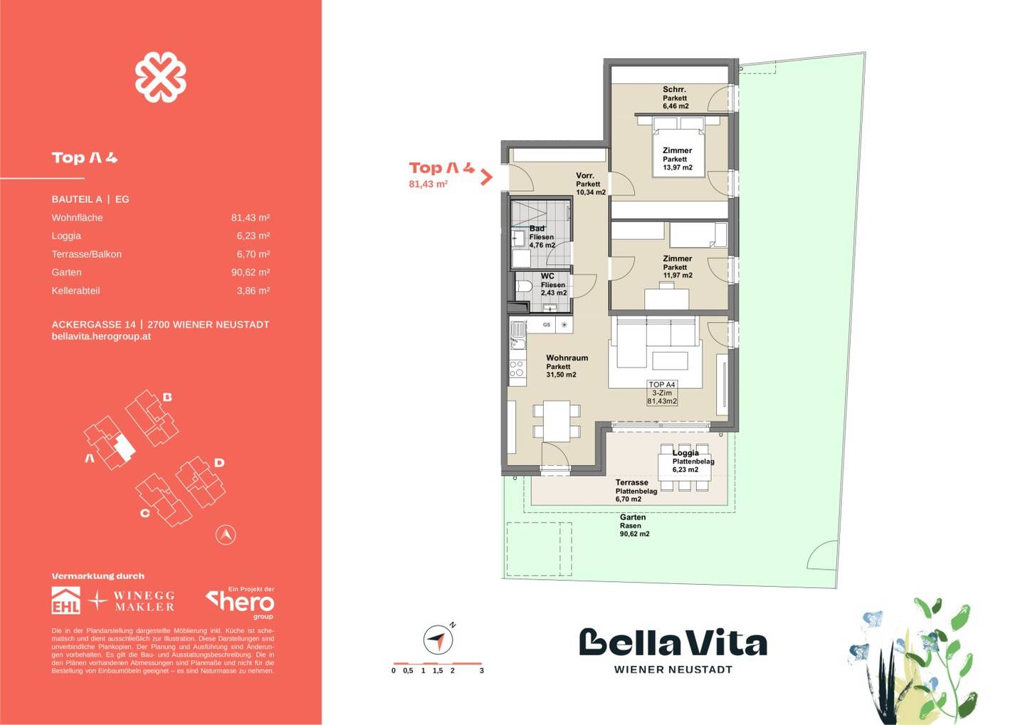 Provision free High quality designed 3 room apartment with garden Open plan kitchen Walk in closet Underground parking