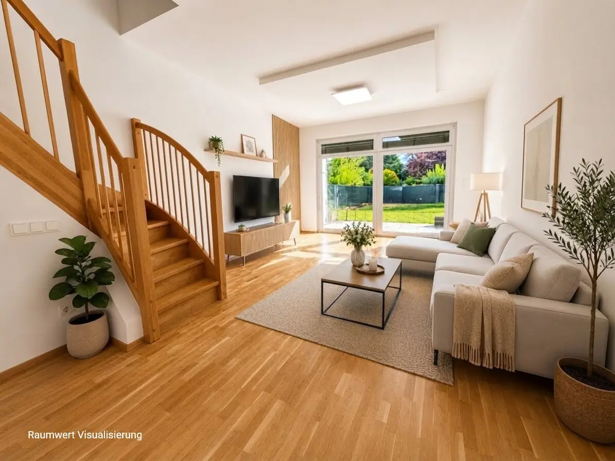 Living like in a house Exclusive 3-room maisonette with private garden, terrace, balcony and garage, approx. 142 m² usable floor area