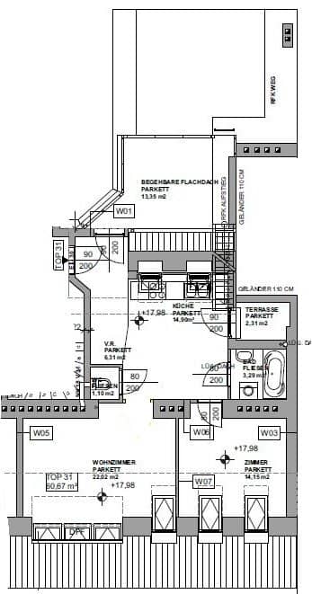 Modern top-floor apartment with private terrace in a quiet location