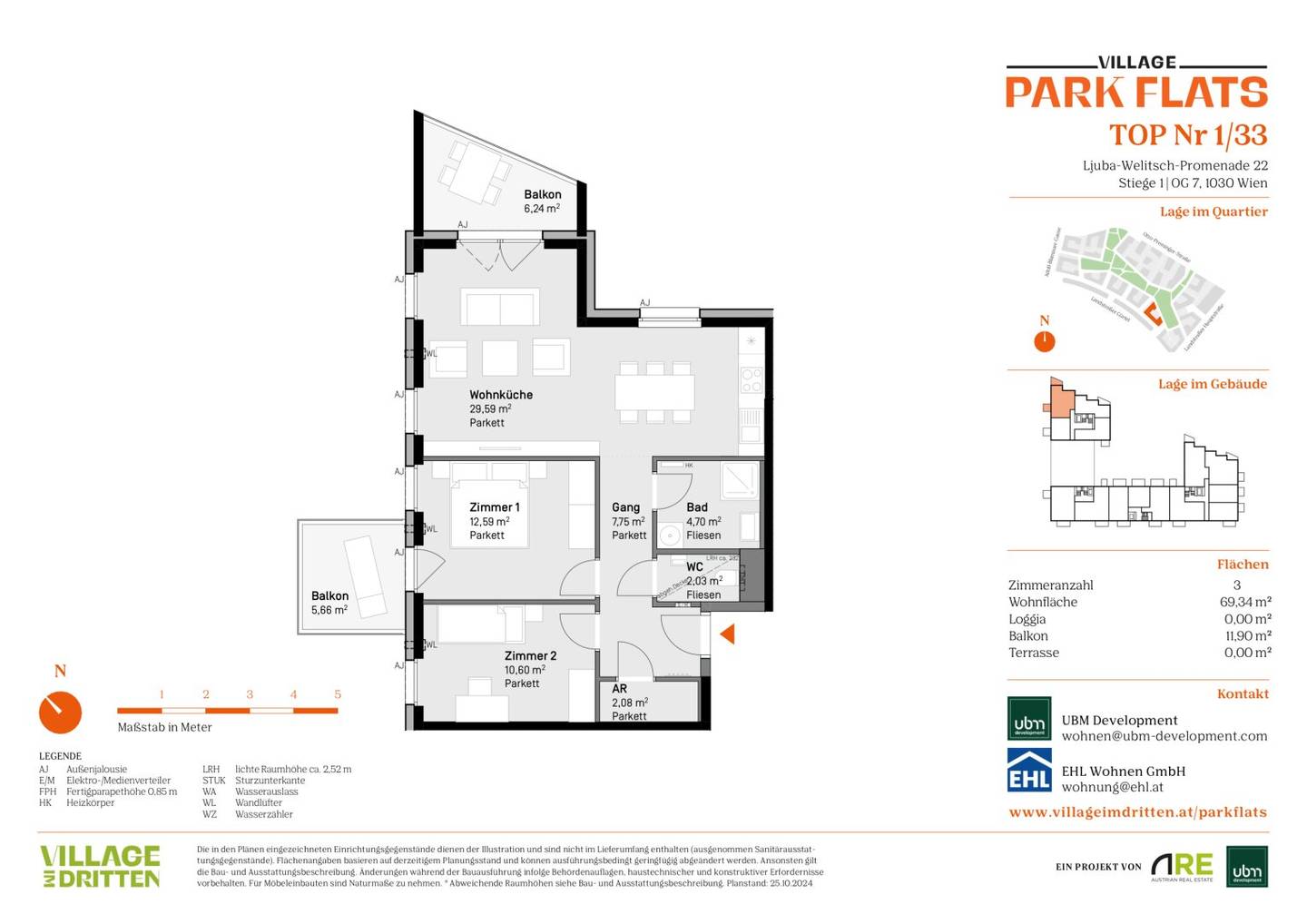 „Village im Dritten – PARK FLATS“ - Provisionsfreie 3-Zimmer Wohnung mit  Balkon (Erstbezug!)