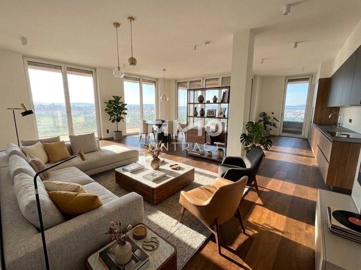 Spectacular distant view over Prater and Danube – corner apartment with wintergarden and terraces on the 25th floor