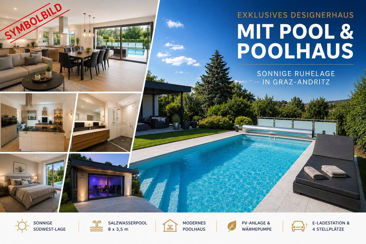 Exklusives Designerhaus mit Pool &amp; Poolhaus in sonniger Ruhelage von Graz-Andritz