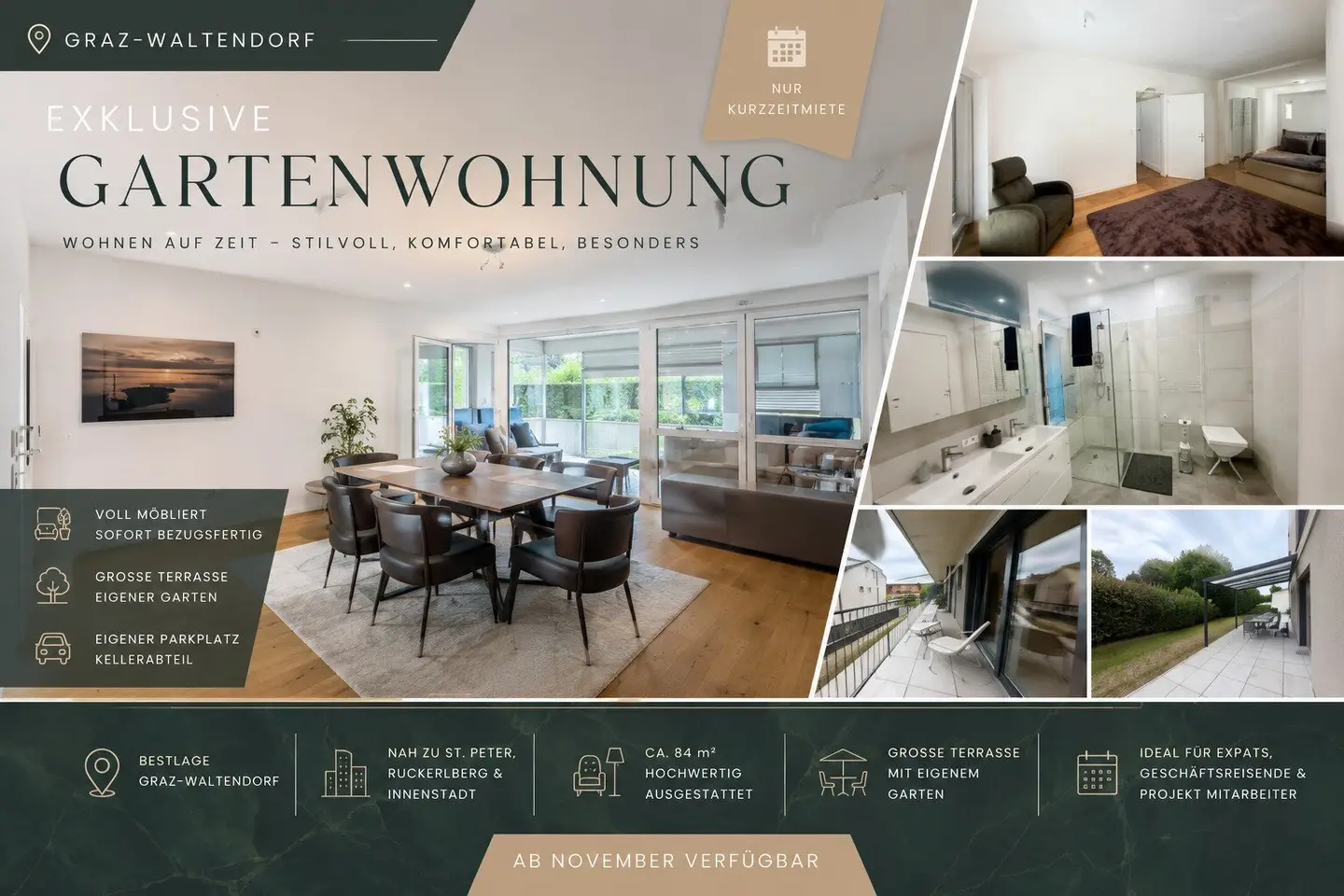 Exklusive Gartenwohnung in Graz-Waltendorf | Voll möbliert | Kurzzeitmiete