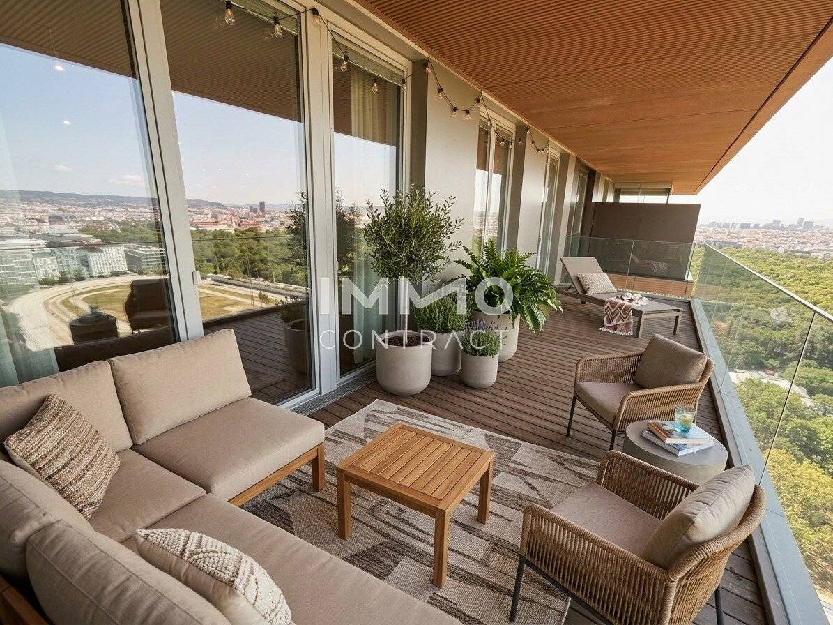 Exclusive 2-room penthouse apartment with balcony &amp; dream view in 1020 Vienna – Infinity Pool + Concierge + Fitness etc. available