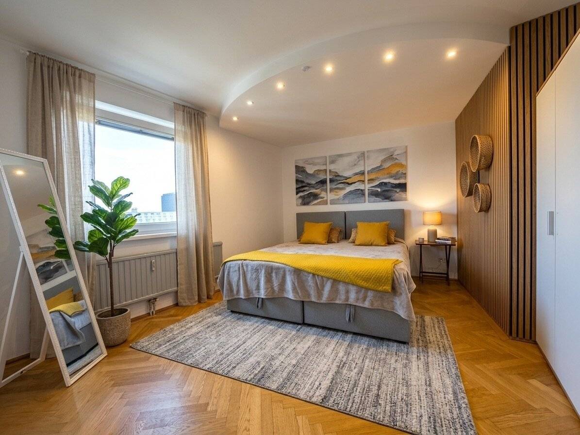 26 m² panoramic terrace, attic apartment without sloping walls, air conditioning, separate kitchen