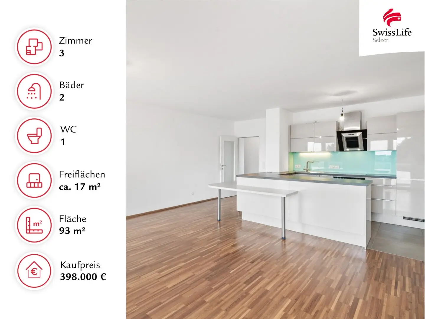 Modern Three-Room Apartment | Two Bathrooms | 17 m² Balcony | Garage Parking Space