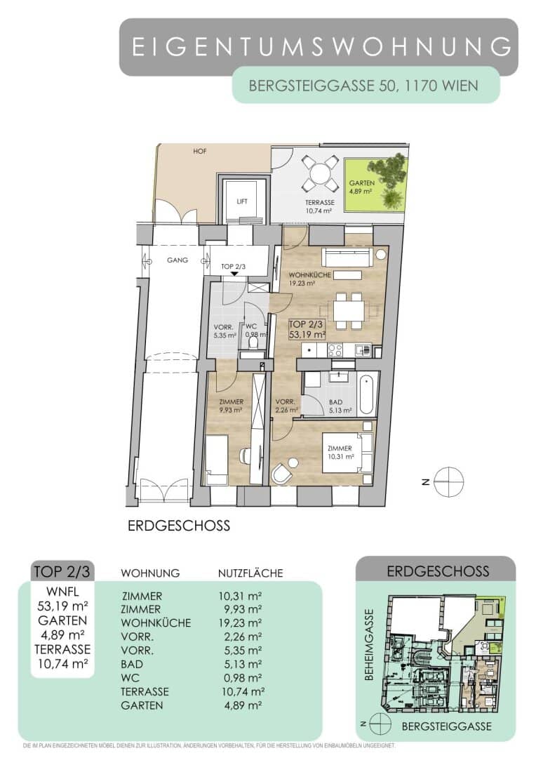 Freshly renovated 3-room condominium with terrace and garden