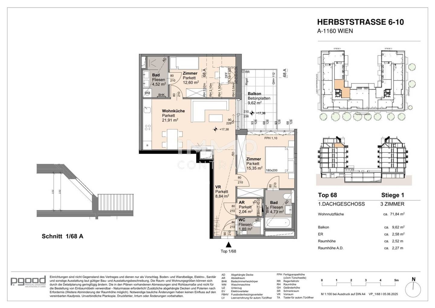 Courtyard-facing three-room apartment in the attic (air conditioning): New build first occupancy in the hip 16th.