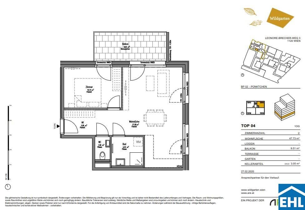 RESIDENTIAL QUARTER WILDGARTEN - 2-room apartment with balcony on the sunny side of Vienna directly at Rosenhügel