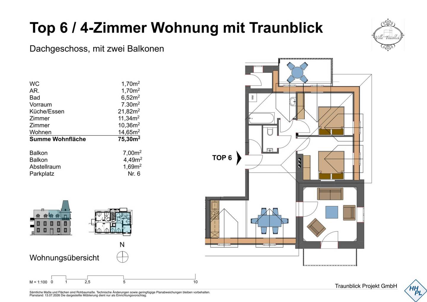 unique 4-room apartment with tower room and 2 balconies in Villa Traunblick