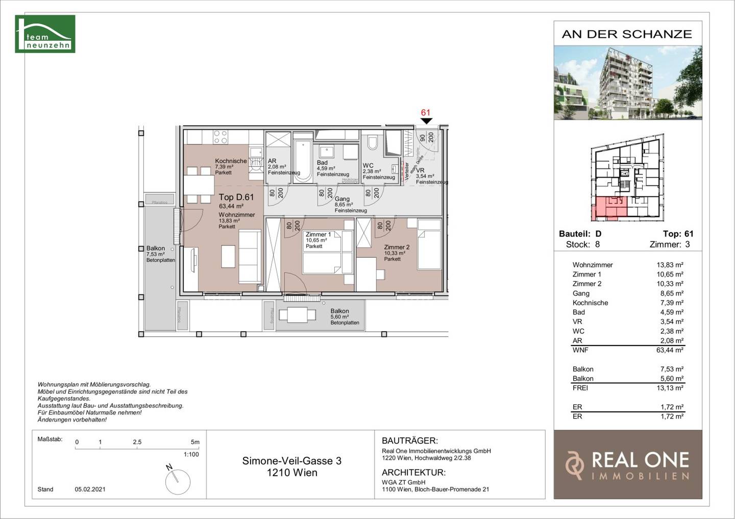 First occupancy near the Alte Donau – Spacious 3-room apartment with balconies, available from 15.10.2026!