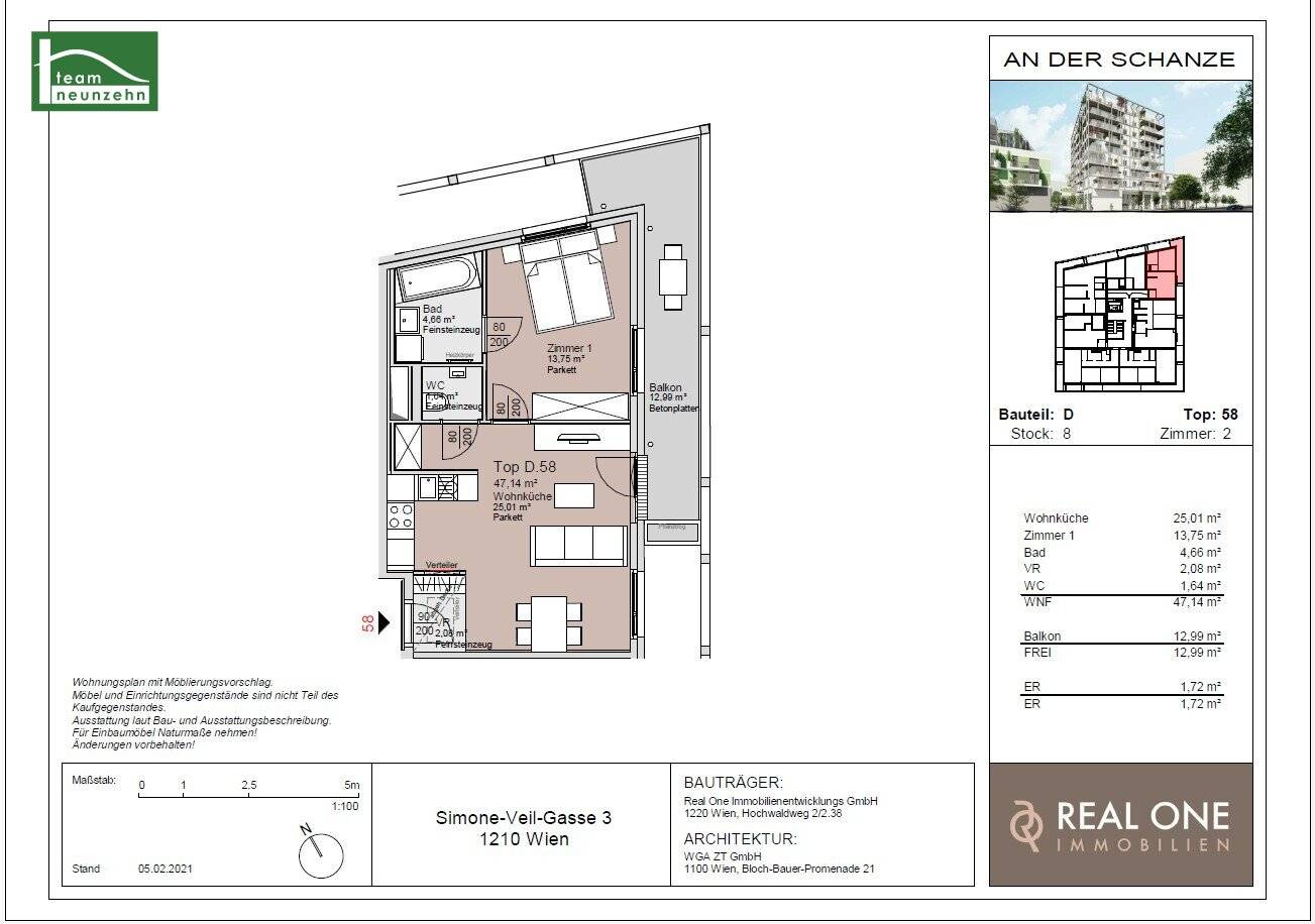An der Schanze 25 – Stylish 2-room new build apartment with balcony and proximity to the Alte Donau