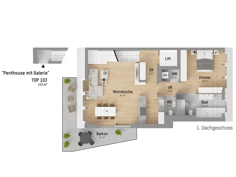 CHARMANTES PENTHOUSE MIT DACHTERRASSE - ERSTBEZUG AN DER UNTEREN ALTEN DONAU