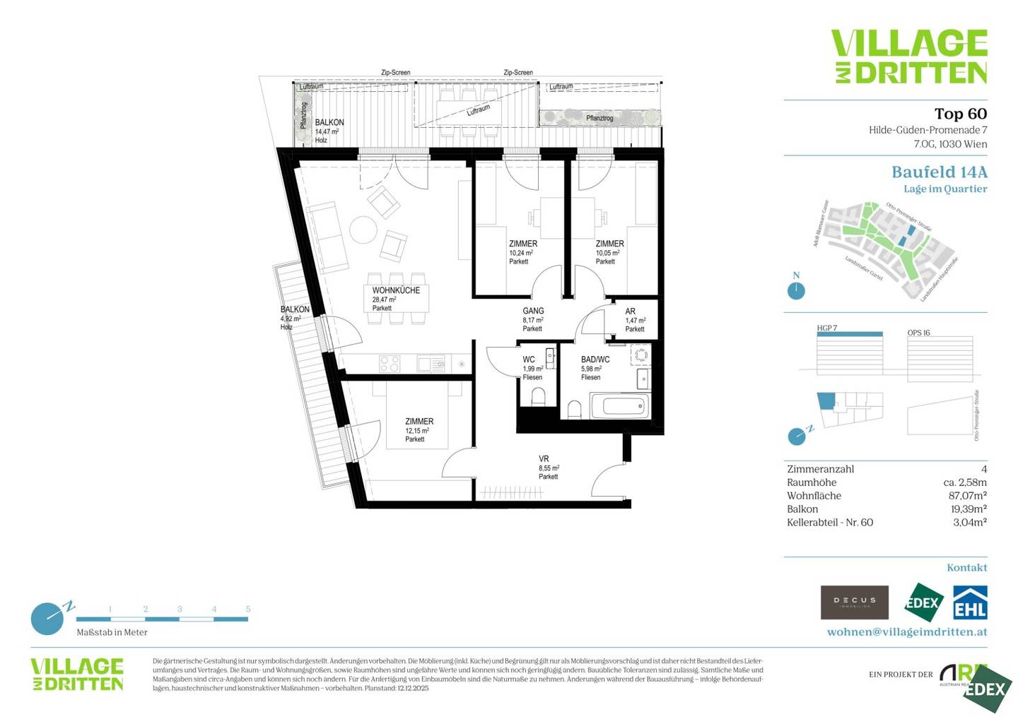 Dream 4-room family apartment with two balconies and park view